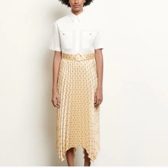 Sandro polka dotted asymmetrical pleated hem skirt size 4 - Picture 2 of 5